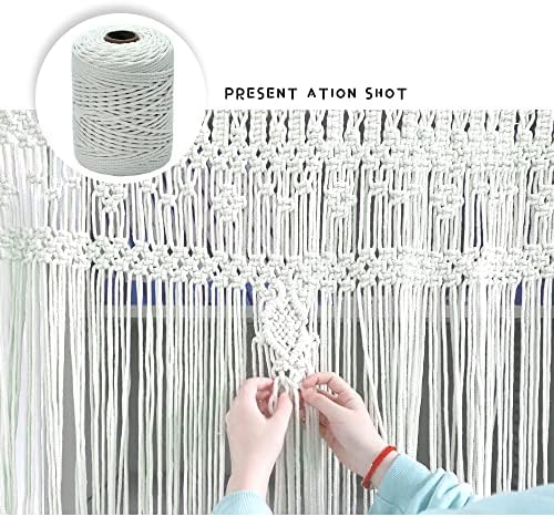 Xmsky природен памучен кабел за макрам за чипка во боја, памучна јаже јаже чипка предиво, висина боја памучна занаетчиска