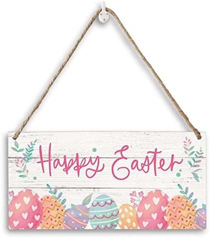 Фарма куќа Велигденски знак Среќен велигденски јајца Дрвен знак wallид декор Велигден пролет печатено дрво плакета знак wallид виси