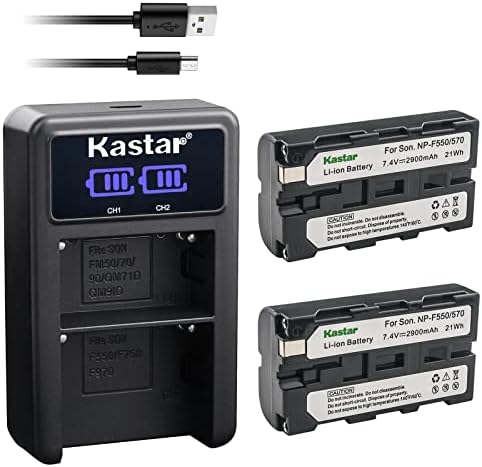 Kastar 2-Pack NP-F570 батерија и LED2 USB полнач компатибилен со HDR-FX1 HDR-FX1000 HDR-FX1000E HDR-FX7 HDR-FX7E HDV-FX1 HDV-Z1 HVL-20DW HVL-20DW2