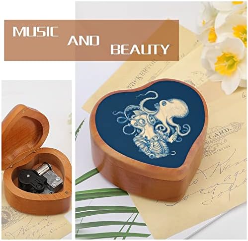 Октопод и астронаути часовници музички кутии гроздобер дрвени музички кутии во облик на срцеви кутии подароци