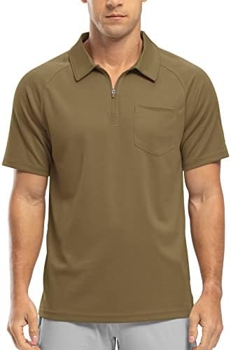 Поло кошули за машки радруко со џеб кратки ракави суво вклопуваат 1/4 поштенски спортски спортови со маици