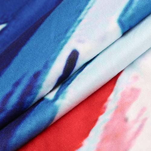 Блуза Девојки Краток Ракав V Вратот Американско Знаме Графички Салон Лабава Фит Преголема Блуза Маица За Жени QR
