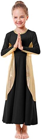 Ибаком девојки го фалат литургиското обожавање со целосна должина металик златен танц фустан лабав вклопување во костум за танцување облека