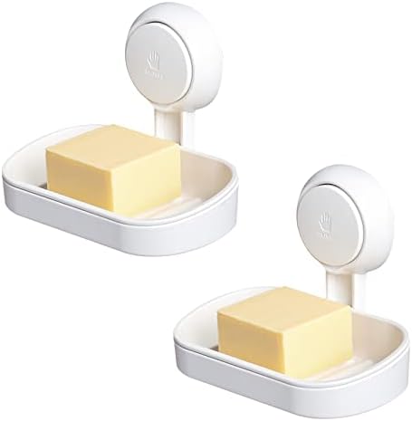 Држач за сапун SWAMTIK за туш, 2 пакувања за вшмукување сапун сапун, монтиран, сапун сапун за туширање, бања, када, мијалник за кујна, само-исцедување