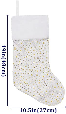 Божиќни чорапи на Лимбриџ 5 пакувања, 18 инчи бели и сини Божиќни чорапи со сјај Златна starвезда и плишани манжетни, класични украси за