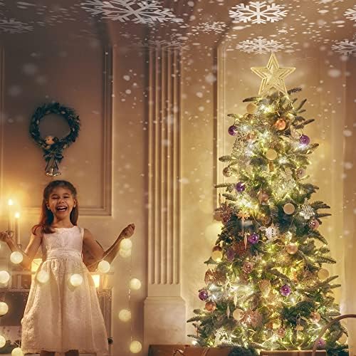 Топер За Новогодишна Елка AHCCSD, Златна Ѕвезда Од Божиќна Елка Од 10 Инчи Осветлена Со Led Ротирачки Магичен Проектор За Снегулки