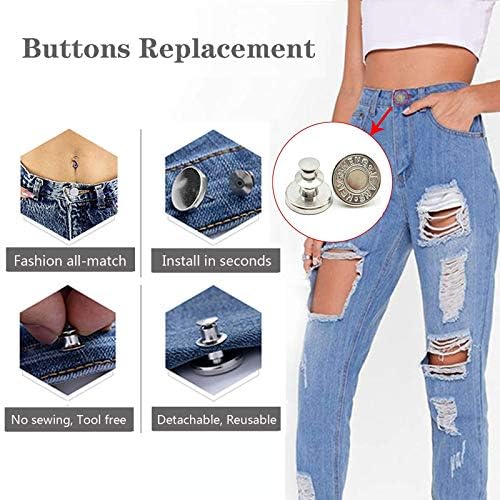 Pins ywdkjgs Jeans Pins - копчиња иглички за фармерки - 12 комплети метални копчиња за замена на Jeanан, 3 стилови на копчиња Jeanан Батон, без
