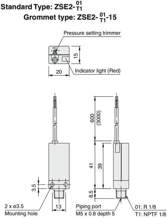 Компактен прекинувач за притисок на SMC ZSE2-T1-15