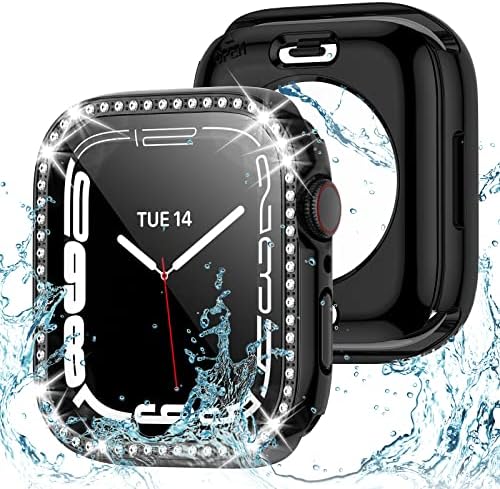2 Во 1 Блинг Водоотпорен Случај За Apple Watch Серија 8 7 45mm, 360 Заштитни Компјутер Покритие Пред &засилувач; Задниот Браник Со Калено Стакло