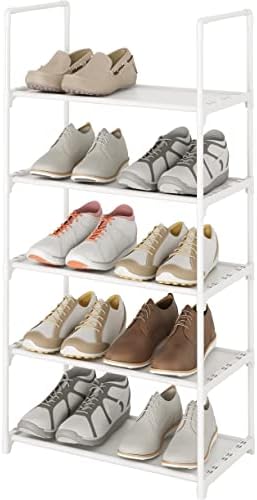 Шелакет 5 нивоа решетката за чевли 10-12 пара цврста полица за чевли, организатор за складирање на чевли за мал простор, слободна полица