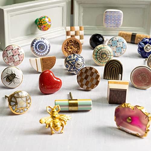 Индиска полица 24 парчиња копчиња - природна мајка на бисери златни копчиња - Копче за фиоки за злато - Полета за злато - Копче