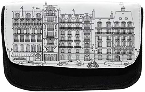 Необичен случај на молив во Париз, градежни фасади во Франција, торба со молив со ткаенини со двоен патент, 8,5 x 5,5, црно бело