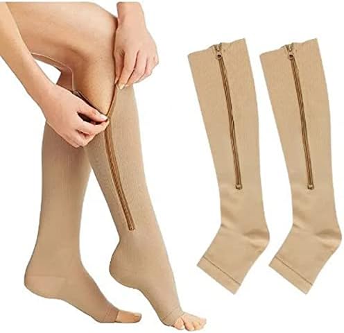 1 пар чорапи за компресија на отворени пети, безжични нозе, порибување на коленото високи чорапи со патент за мажи и жени