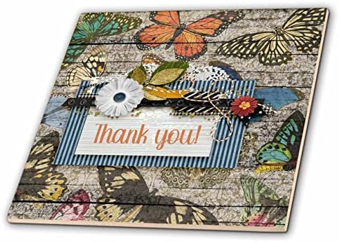3drose Слика На Падот Пеперутка Дизајн, ви Благодариме, Doily, Цвеќиња, Стринг-Плочки