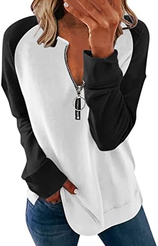 Женска обична маичка со долги ракави со долги ракави, патент џемпер, лабава пулвер џемпер, симпатични атлетски дуксери плус големина