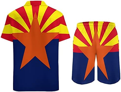 Државно знаме на Аризона, мажи 2 парчиња Хавајски постави копче-долу кошули со кратки ракави, панталони за плажа, лабави фит-манжетни