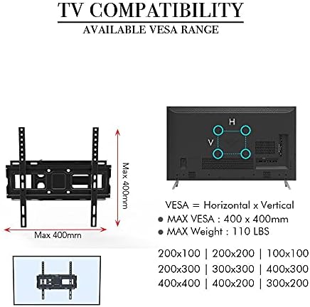 Прилагодлив монитор за прилагодлив од не'рѓосувачки челик за повеќето 32-60 инчи рамни заоблени телевизори, ТВ wallидни решетки до 35 килограми