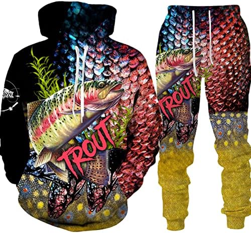 3Д риболов риболов печатено машко качулка панталони постави спортски облека со долги ракави мажи дуксериски костуми