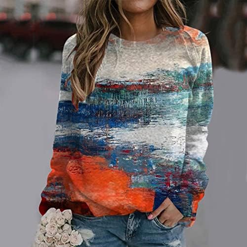 Врзана боја, облека за бранч, тинејџерска девојка манжетна со долг ракав брод во боја на вратот блок сликарство облека за џемпери