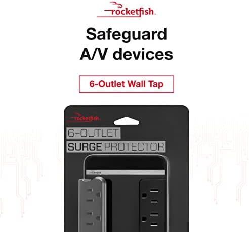Rocketfish 6 -Outlet/2 -USB Swivel Wallид заштитник на допрете - Обезбедува заштита и удобно полнење за мобилни телефони - црно