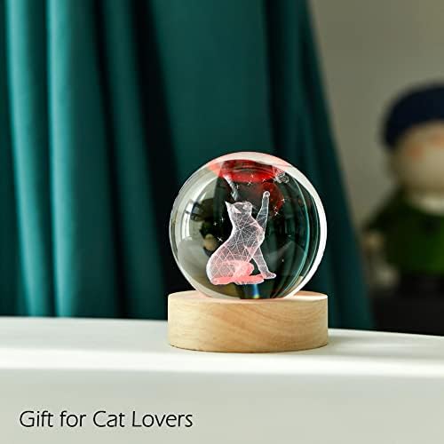 Подароци за lубител на мачки за жени 3Д фигурини на мачки во кристална топка 60мм декор мачки колекционери Снежни глобуси подарок