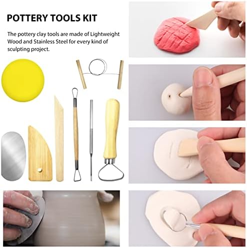 Комплети за алатки од 8 парчиња, дрвени полимерни глинести грнчарски алатки за моделирање на тесто комплети за почетници професионалци Детска