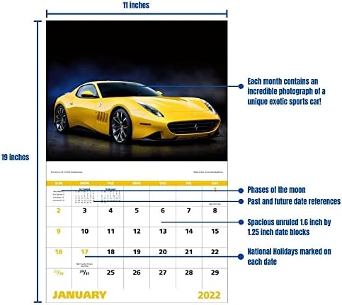 Кул календари егзотични спортски автомобили 2022 висина календар за wallидови - 19 x 11 инчи месечен планер и организатор. Најбрзо најскапата