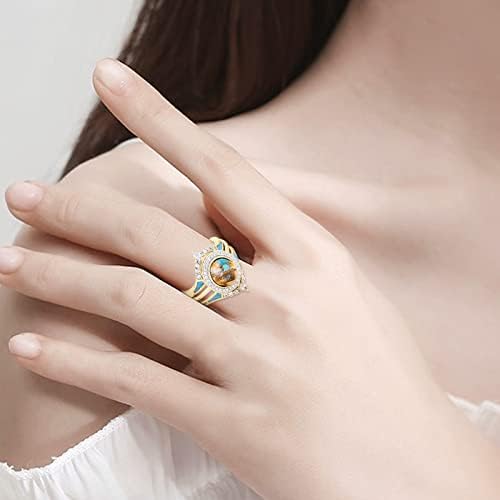 Прстени за венчавки и ангажмани за жени гроздобер тиркизен ринген прстен Стерлинг злато природен тиркизен дијамант 3