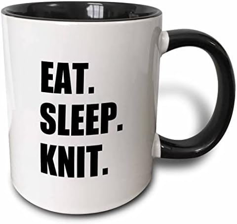 3Drose Eat Sleep подароци за плетење ентузијасти плетачи-црни текст керамички кригла, 11 мл