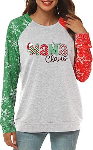 Mamaените маички мама Claus Merry Merry Christmas Mom Mom Bluze врвови секојдневен пулвер за одмор со долг ракав