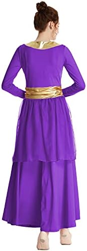Hihcbf жени со долг ракав пофалби танцувачки фустан литургиски металик лента широко замав шифон здолниште Обожава лирски костум