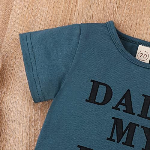 Новороденче за новороденче бебе момче лето облека облека писмо екипаж маица на вратот + еластични шорцеви на половината