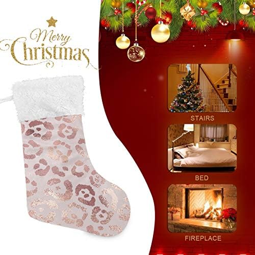 Staytop Мода розово злато леопард животински печати Божиќни чорапи, големи Божиќни чорапи украси за подароци и партиски материјали,