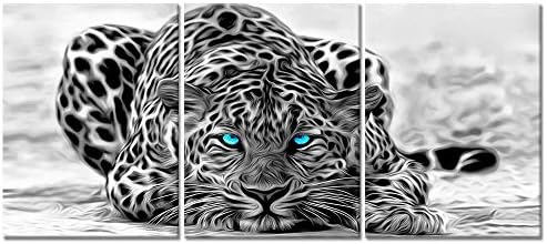 Црно -бело апстрактна леопард со сини очи со сини очи животни artидни уметности декор портрет диви животни слики платно за печатење