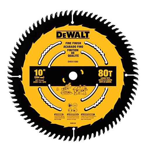 Dewalt DW3218PT 10-инчен 80 заби ATB Crosscutting Saw Blade со 5/8-инчен арбор и цврста завршница на палтото