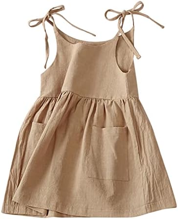 Деца за деца Деца девојки Soild Cotton Poton Len Decokets без ракави ленти од плажа фустан принцеза облека пофи