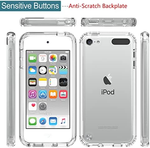Зоеирк случај за iPod touch 6/touch 5/touch 7 Case со заштитен стаклен екран за заштита на стакло, мек 360 целосен каросен шок -хибриден
