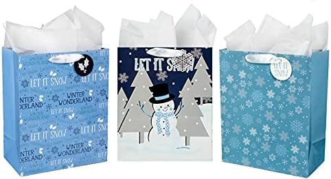Враќачки 13 Голем асортиман на торби за Божиќни подароци со ознаки за подароци Mix-N-Match и хартија за ткиво, снежен човек и снегулка