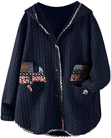 Женски палта за зимска дебела надворешна облека цврста боја јакна стојат јака памук лабава јакна со долг ракав