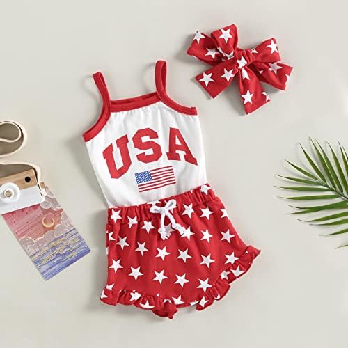 Duanyozu бебе девојче 4 -ти јули Облека во САД знаме Камизоле Ониси starsвезди Руфли шорцеви