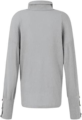 Женски памучни џемпери urtиркање на врвот лабава пулвер копче до долга ракав цврста боја плетена дното на дното на дното