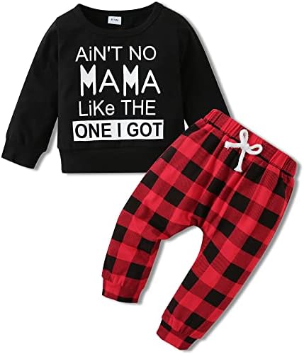 Облека за бебешки момче 2 парчиња облека за новороденчиња за новороденчиња, печати за џемпери со долги ракави + панталони поставени