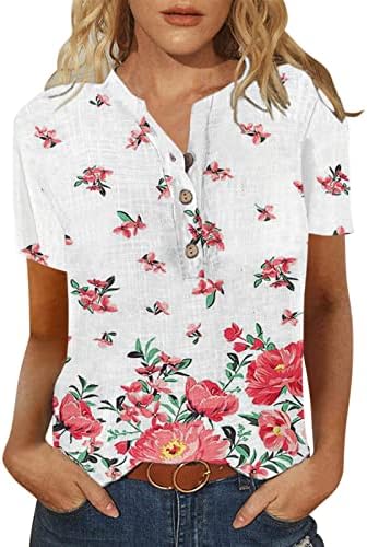 Женски врвови фустани случајни обични цветни цветни принт v вратот кратки ракави лабава тунична маичка блуза блуза