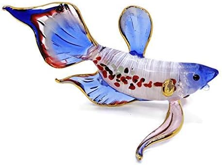 Witnystore 4½ кафеава бета сијамска борба против риба фигура колекционерна животинска уметност обоена рака разнесена и насликана стаклена минијатурна