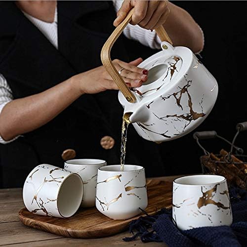 Lkyboa Imitation Mermber Ceramics Kung Fu чајник 700ml со послужавник еден тенџере и четири чаши кунг фу, патувања чај чаша рачно