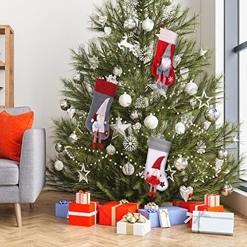 Божиќни чорапи 3 пакувања, 18 'големи шведски гноми чорапи украси 3Д камин виси чорапи за чување на подароци за божиќни украси за одмор