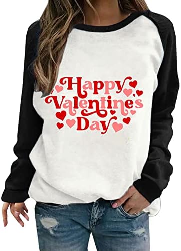 Симпатична графичка маичка за срце за жени Денот на в Valentубените мода пуловер, џемпер, блуза со долги ракави О-вратот на вратот