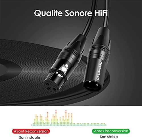 Shuliancable XLR кабел, 3 пина XLR машки до женски микрофон избалансиран кабел, компатибилен со микрофон, звучник, миксер, засилувач и многу повеќе
