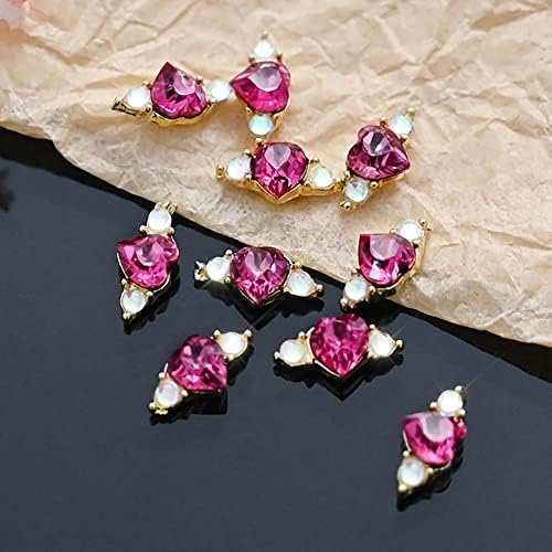 Hjkogh 10 парчиња сакани украси на срцеви нокти Луксузни дијаманти позлатени привлечни сјајни срца форма на нокти на ноктите