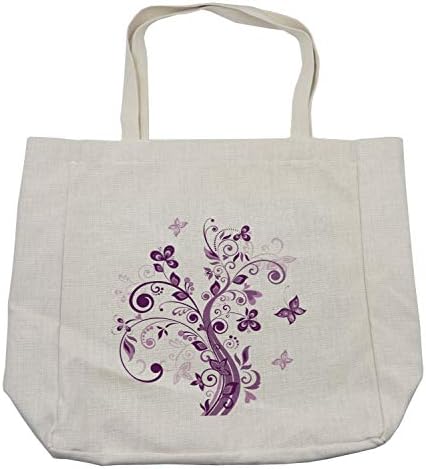 Торба за купување кесичка Амбесон, дрво со вртени гранки и цвеќиња лисја од пеперутка невестинска инспирација тема, еко-пријателска торба